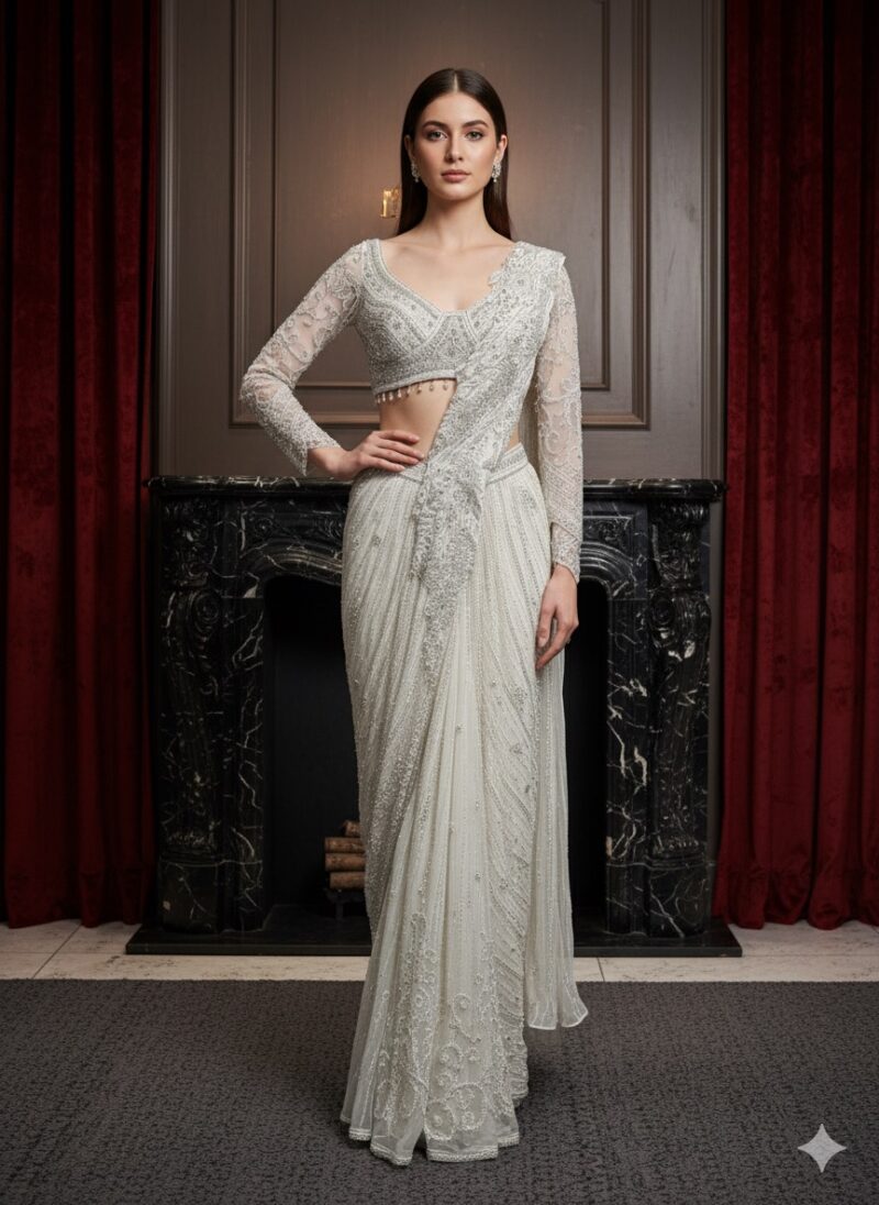 Celestial Glow Ivory Drape Saree