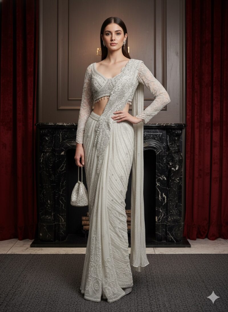 Celestial Glow Ivory Drape Saree