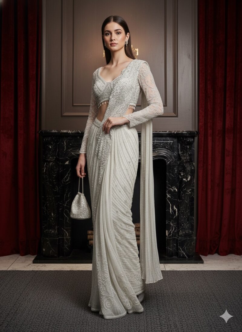 Celestial Glow Ivory Drape Saree
