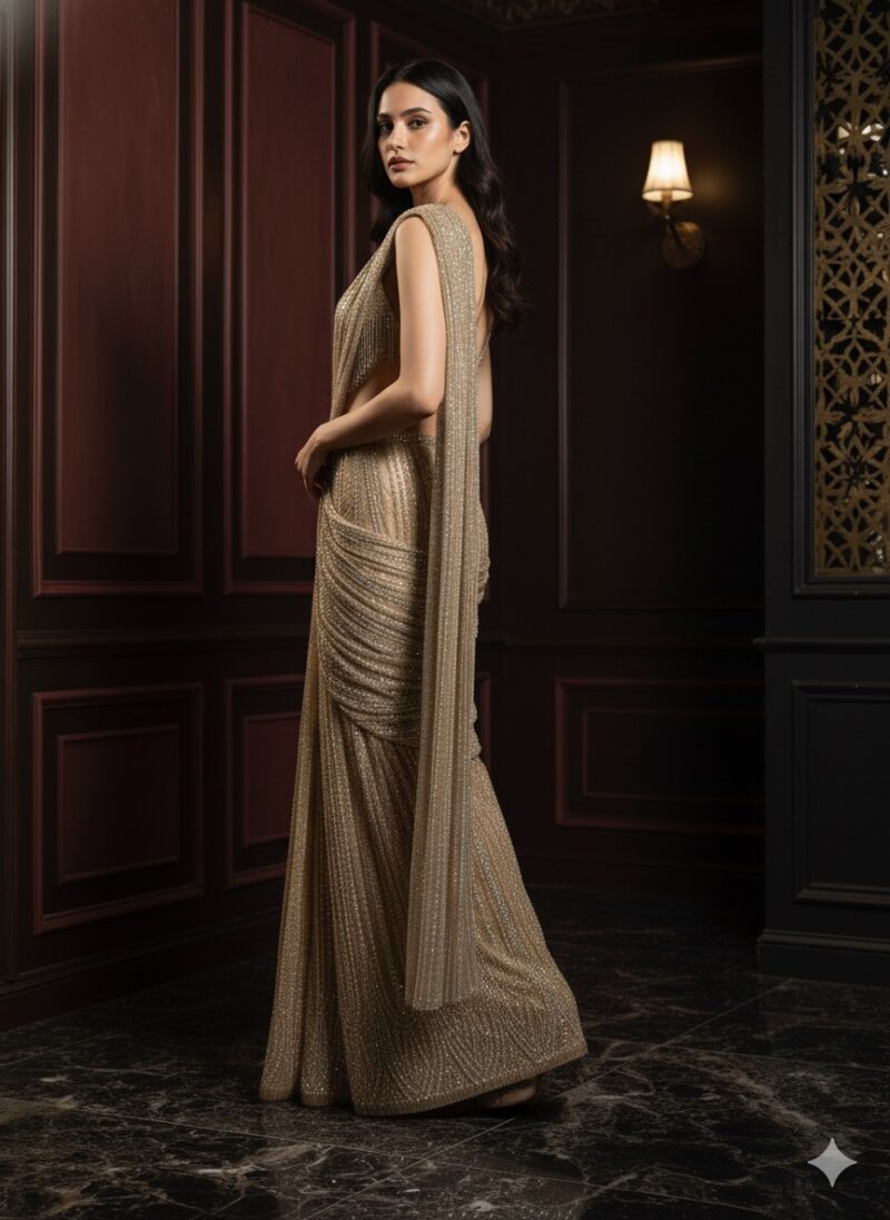 Golden Drape Elegance Indo Western Saree