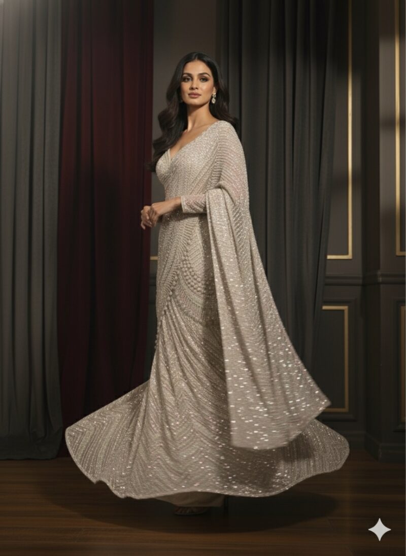 Ivory Luxe Pre Draped Saree