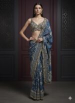 Elegant Blue Traditional Gold Work Saree