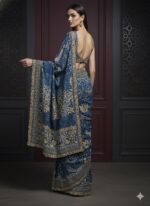 Elegant Blue Traditional Gold Work Saree