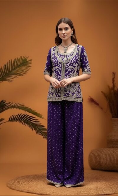 Royal Purple Embroidered Palazzo Set