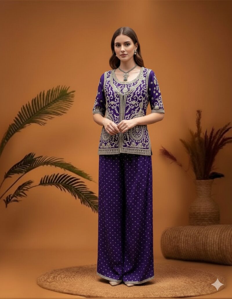 Royal Purple Embroidered Palazzo Set