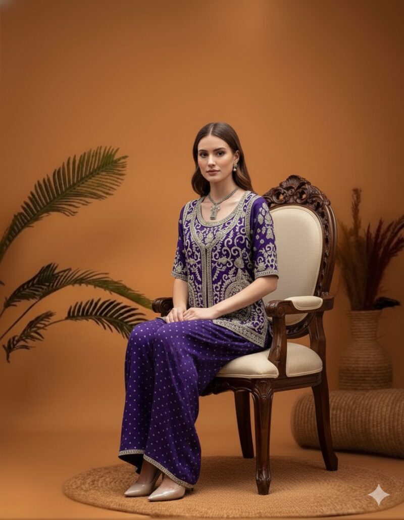 Royal Purple Embroidered Palazzo Set