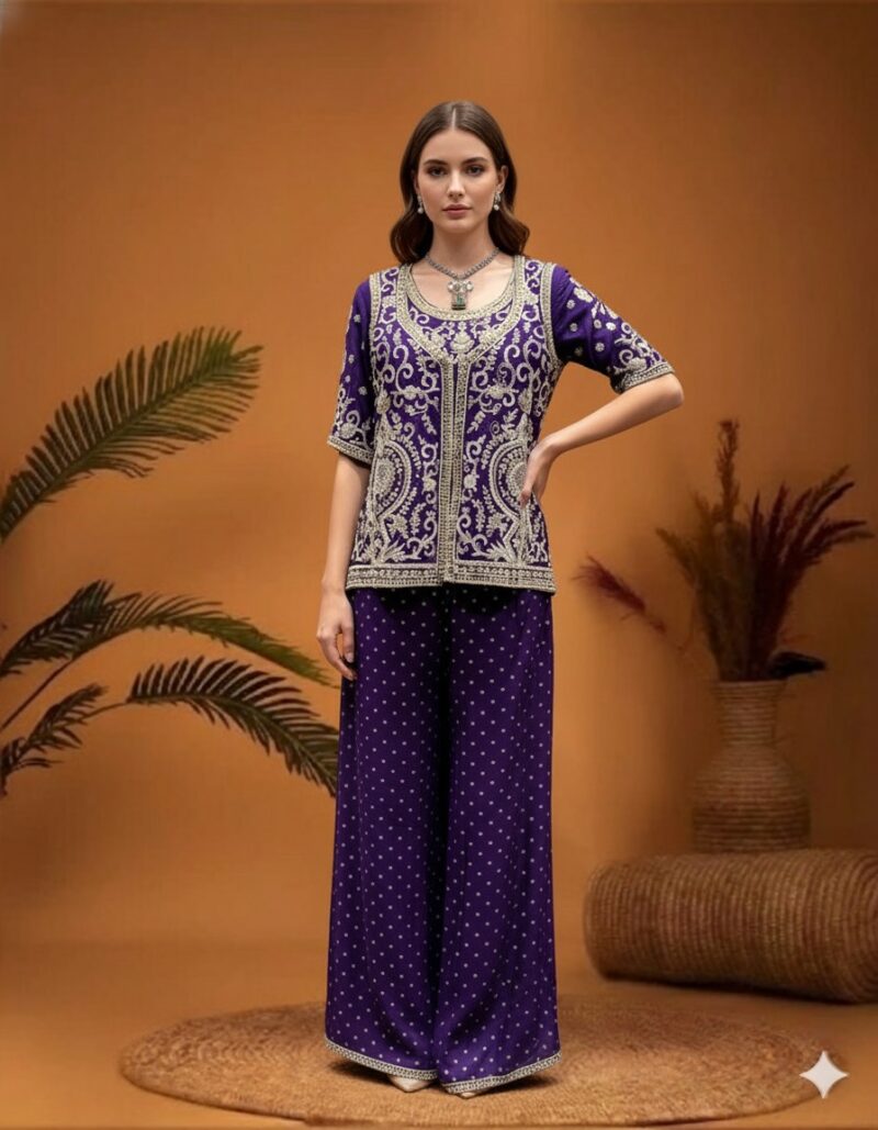 Royal Purple Embroidered Palazzo Set