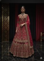 Ornate Ruby Embroidered Lehenga Suit