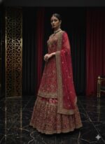 Ornate Ruby Embroidered Lehenga Suit