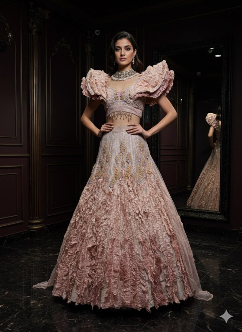 Avant Garde Ruffled Shoulder Lehenga