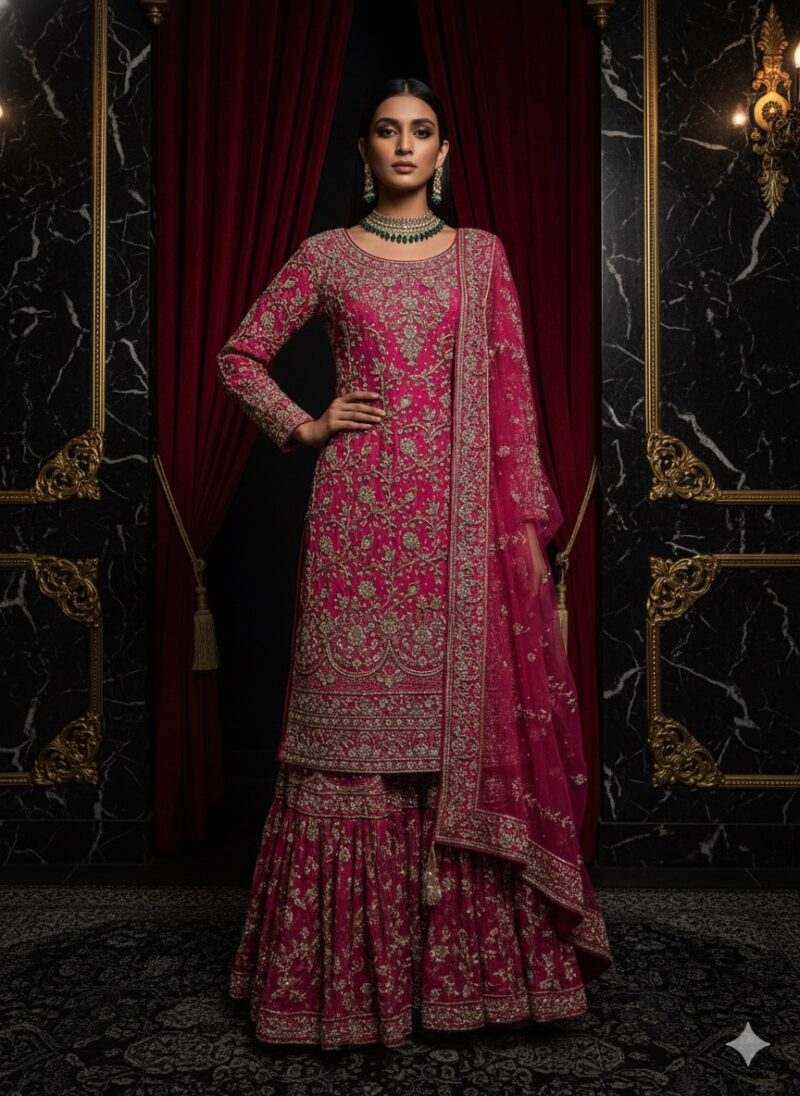Majestic Magenta Embroidered Lehenga Suit