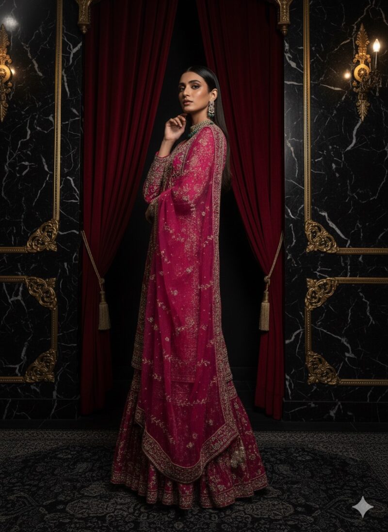 Majestic Magenta Embroidered Lehenga Suit