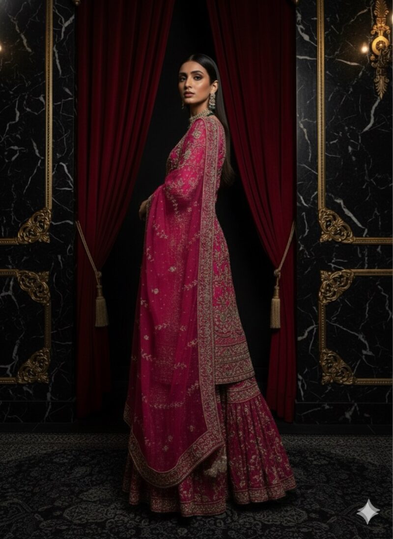Majestic Magenta Embroidered Lehenga Suit