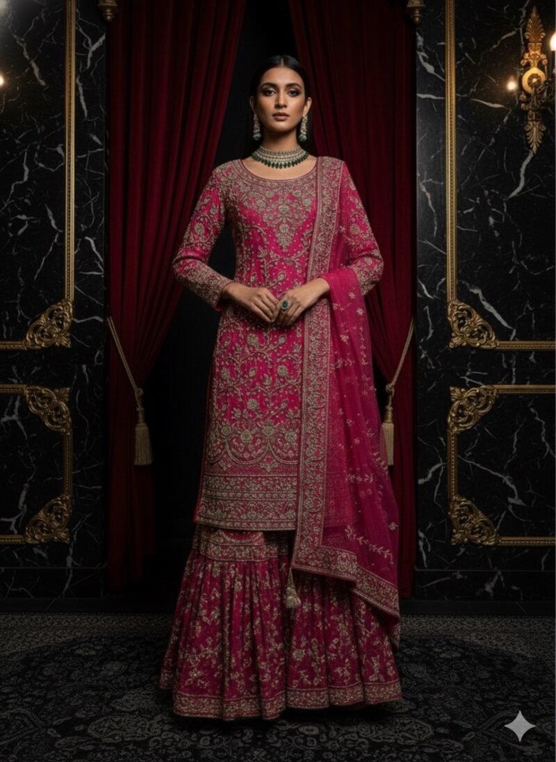 Majestic Magenta Embroidered Lehenga Suit