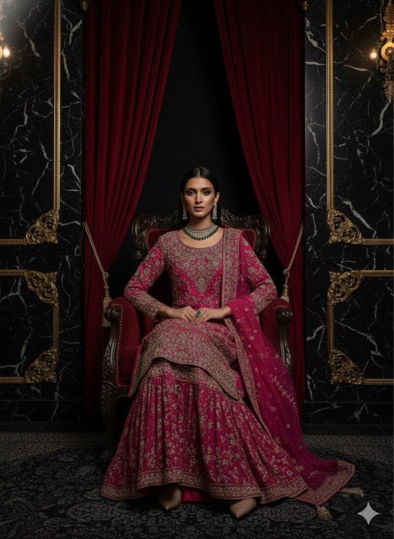 Majestic Magenta Embroidered Lehenga Suit
