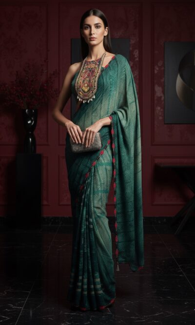 Contemporary Green Geometric Printed Saree