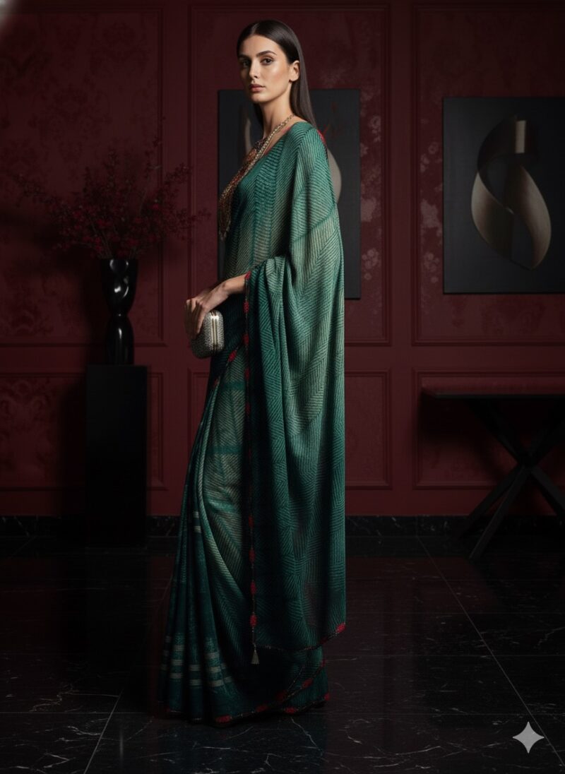 Contemporary Green Geometric Printed Saree