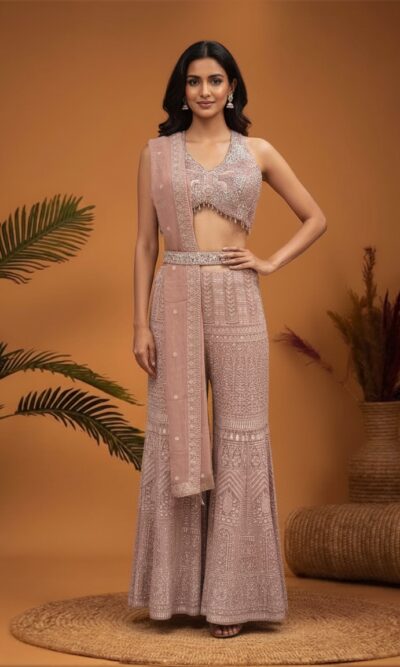 Tonal Chikankari Embroidered Sharara Suit