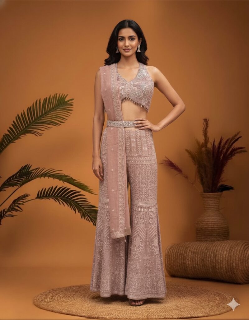 Tonal Chikankari Embroidered Sharara Suit