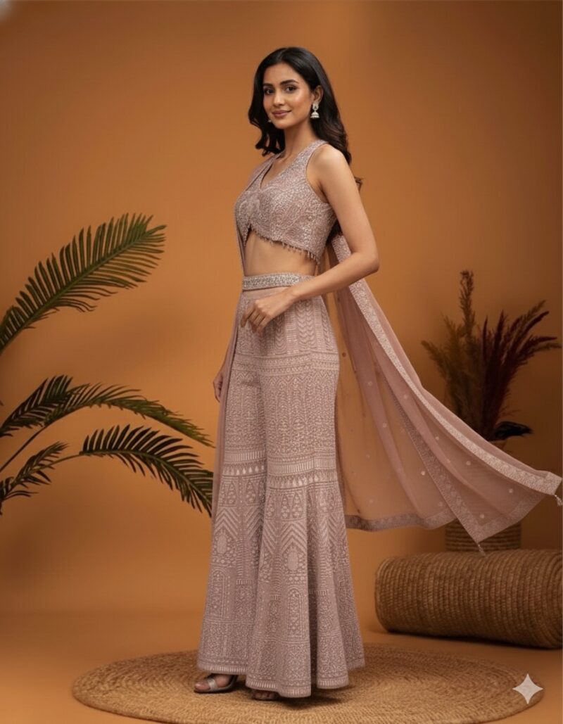 Tonal Chikankari Embroidered Sharara Suit