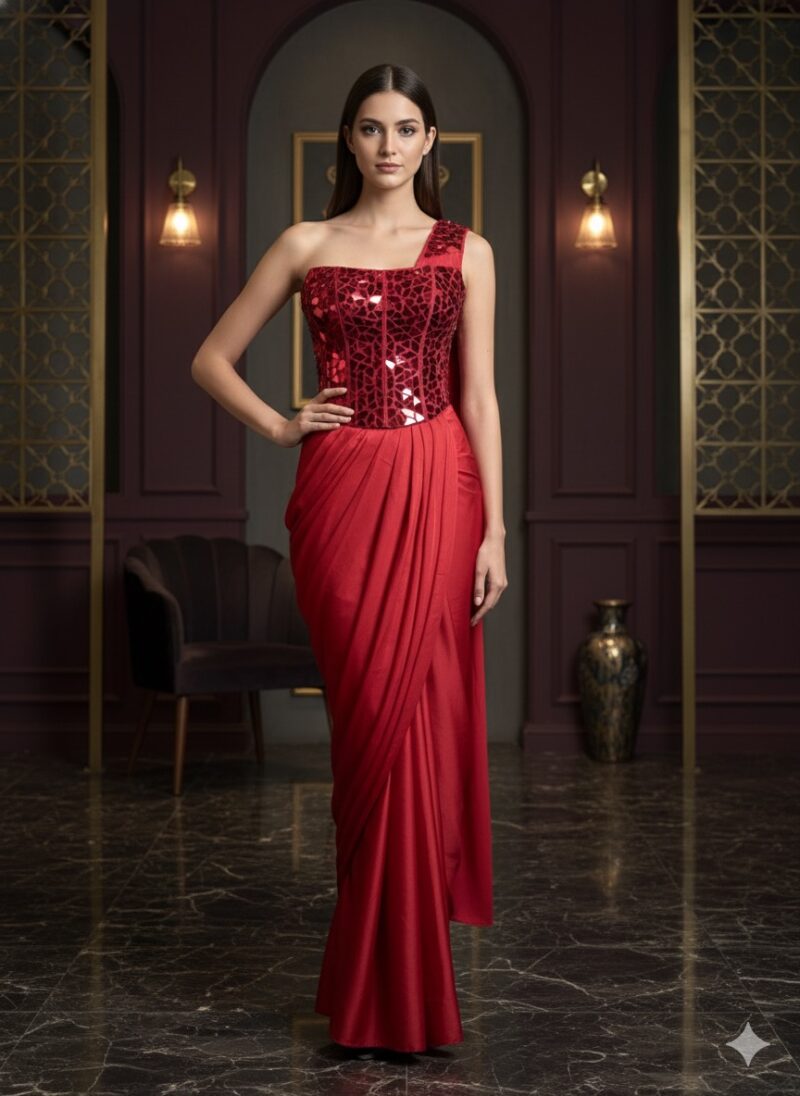 The Ruby Mosaic Corset Draped Saree