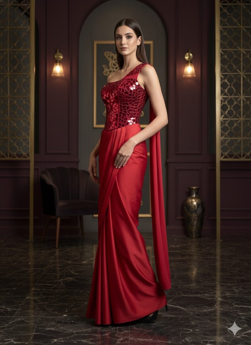 The Ruby Mosaic Corset Draped Saree