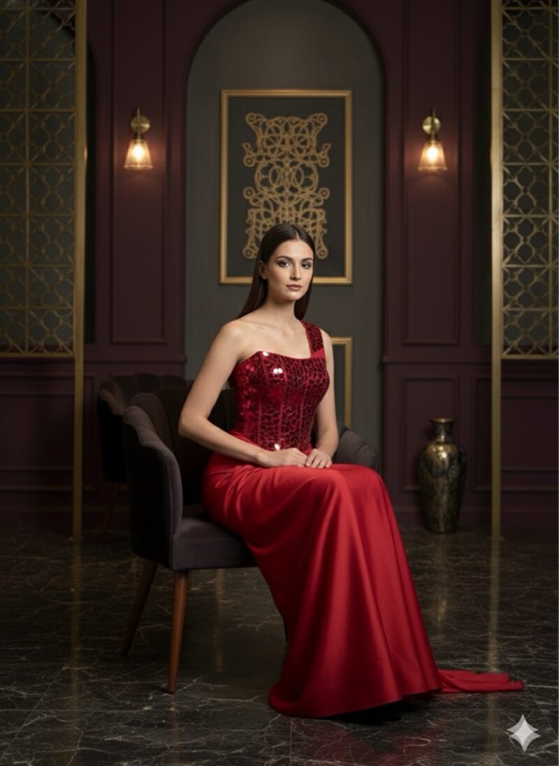 The Ruby Mosaic Corset Draped Saree