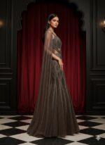 Charcoal Crystal Cape Gown