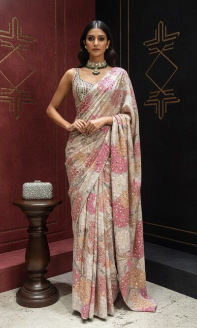 The Rose Petal Mirror Saree