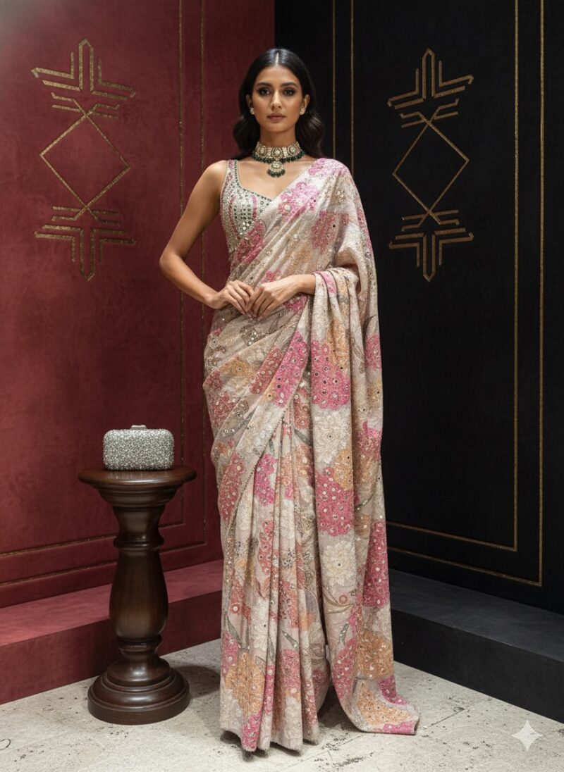 The Rose Petal Mirror Saree