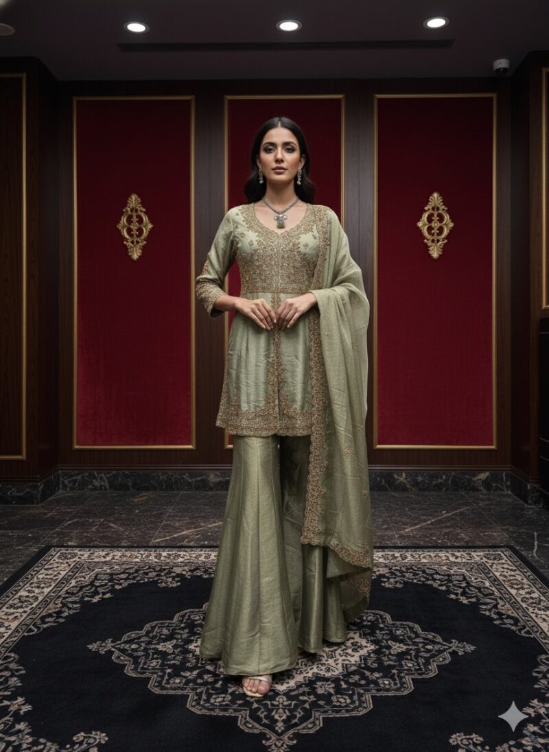Elegant Sage Green Sharara Set