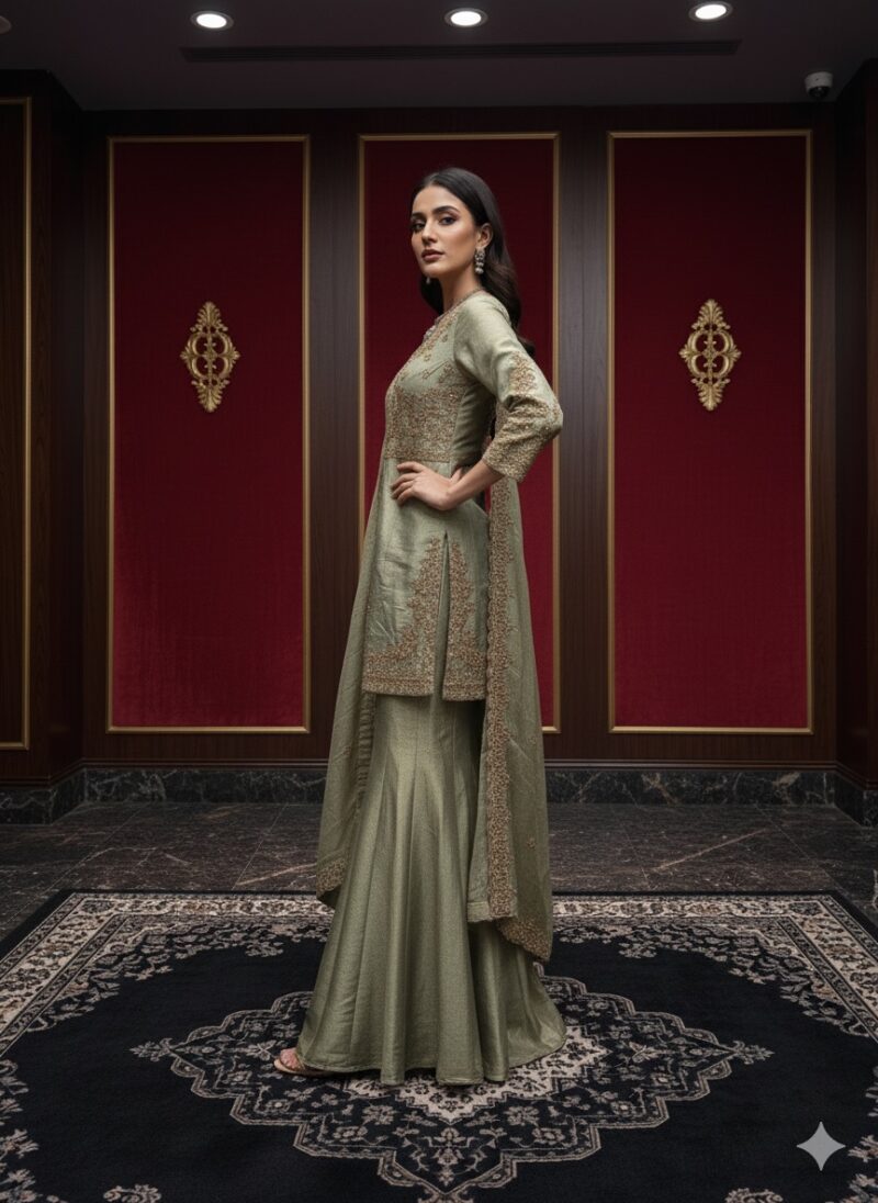 Elegant Sage Green Sharara Set