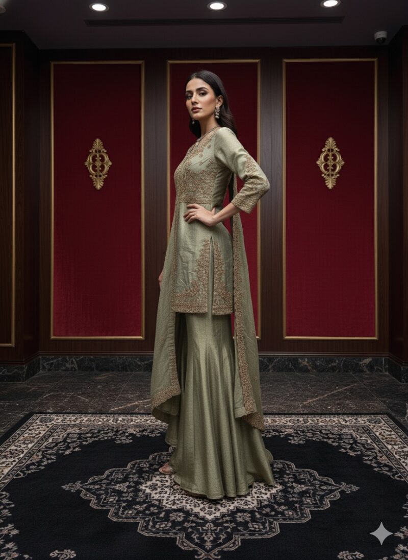 Elegant Sage Green Sharara Set