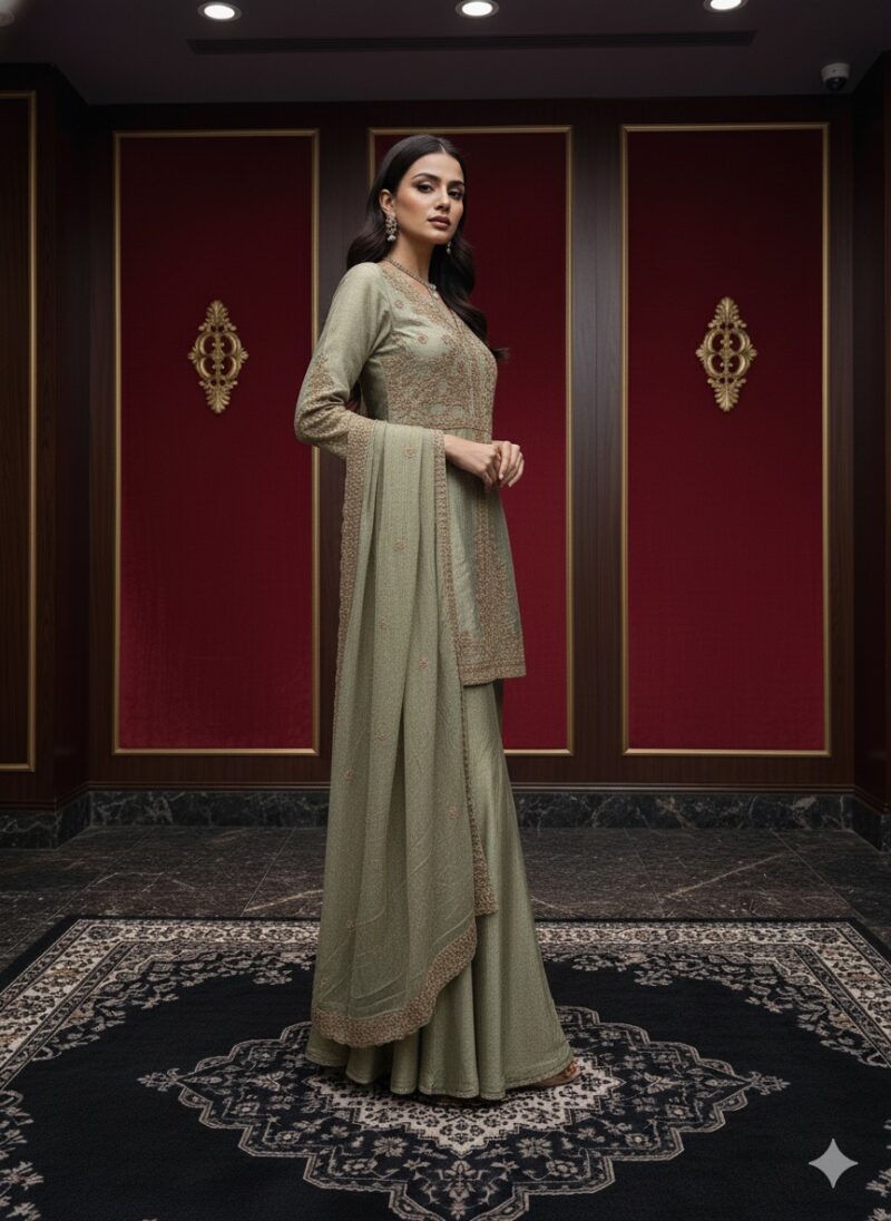 Elegant Sage Green Sharara Set