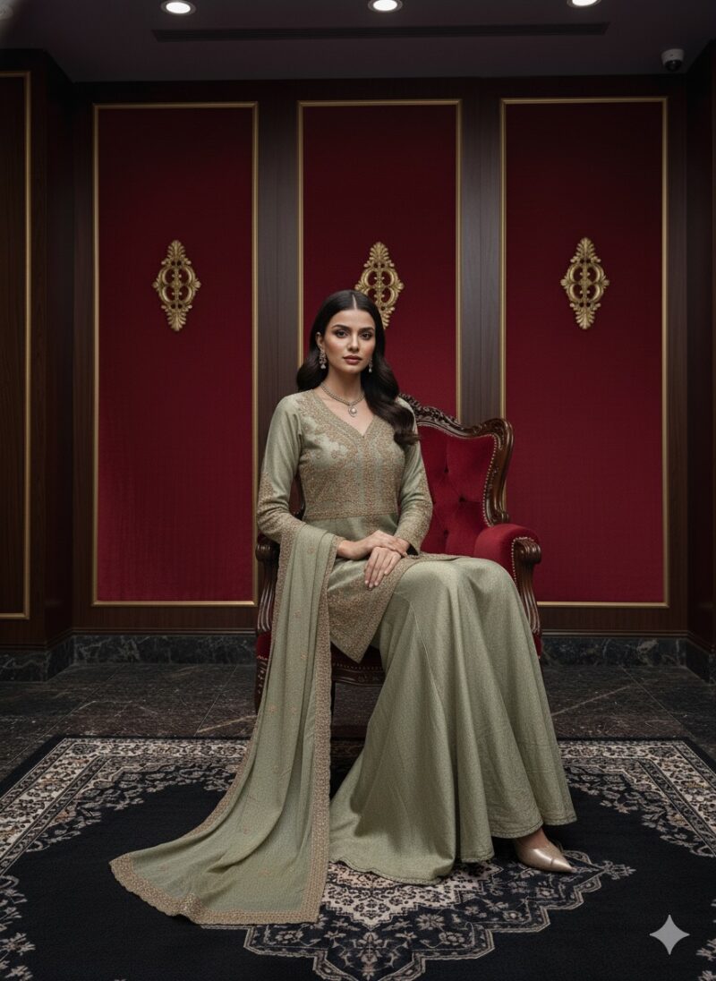 Elegant Sage Green Sharara Set