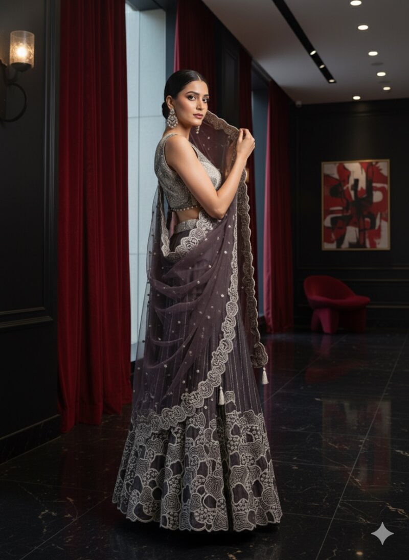 Graphite Floral Embroidered Lehenga