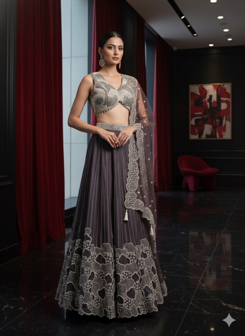 Graphite Floral Embroidered Lehenga