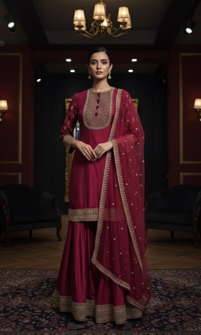 Classic Maroon Sharara Set
