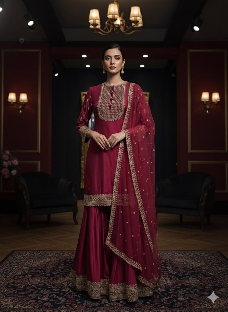Classic Maroon Sharara Set