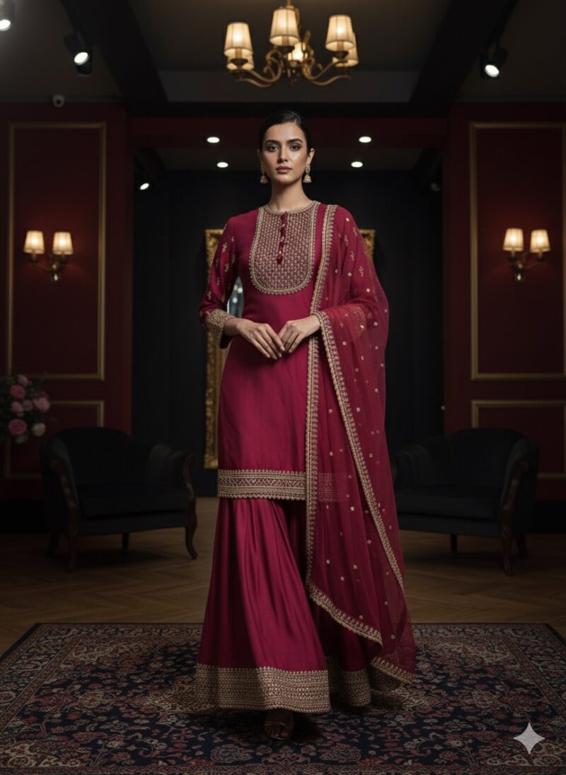 Classic Maroon Sharara Set