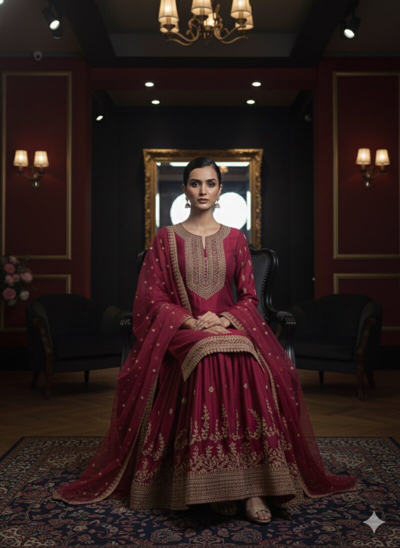Classic Maroon Sharara Set