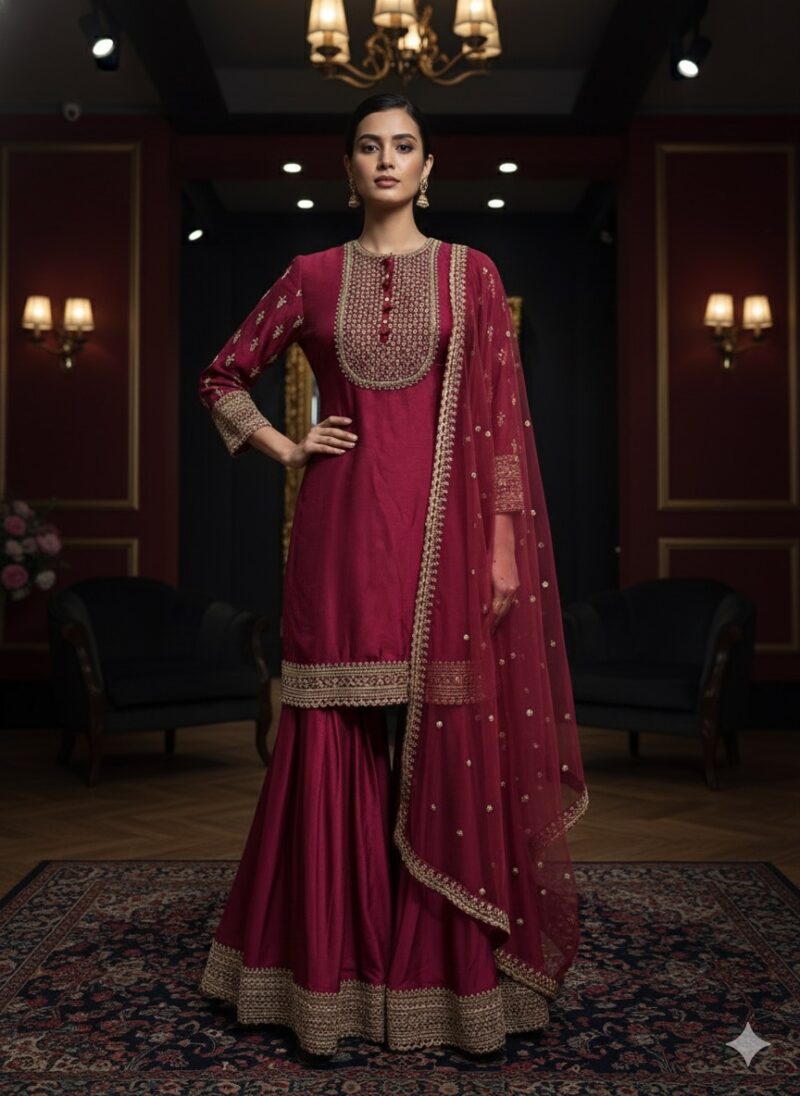 Classic Maroon Sharara Set