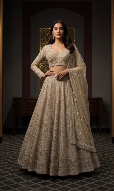 Classic Ivory Panelled Lehenga