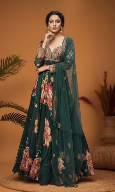 Emerald Floral Printed Anarkali