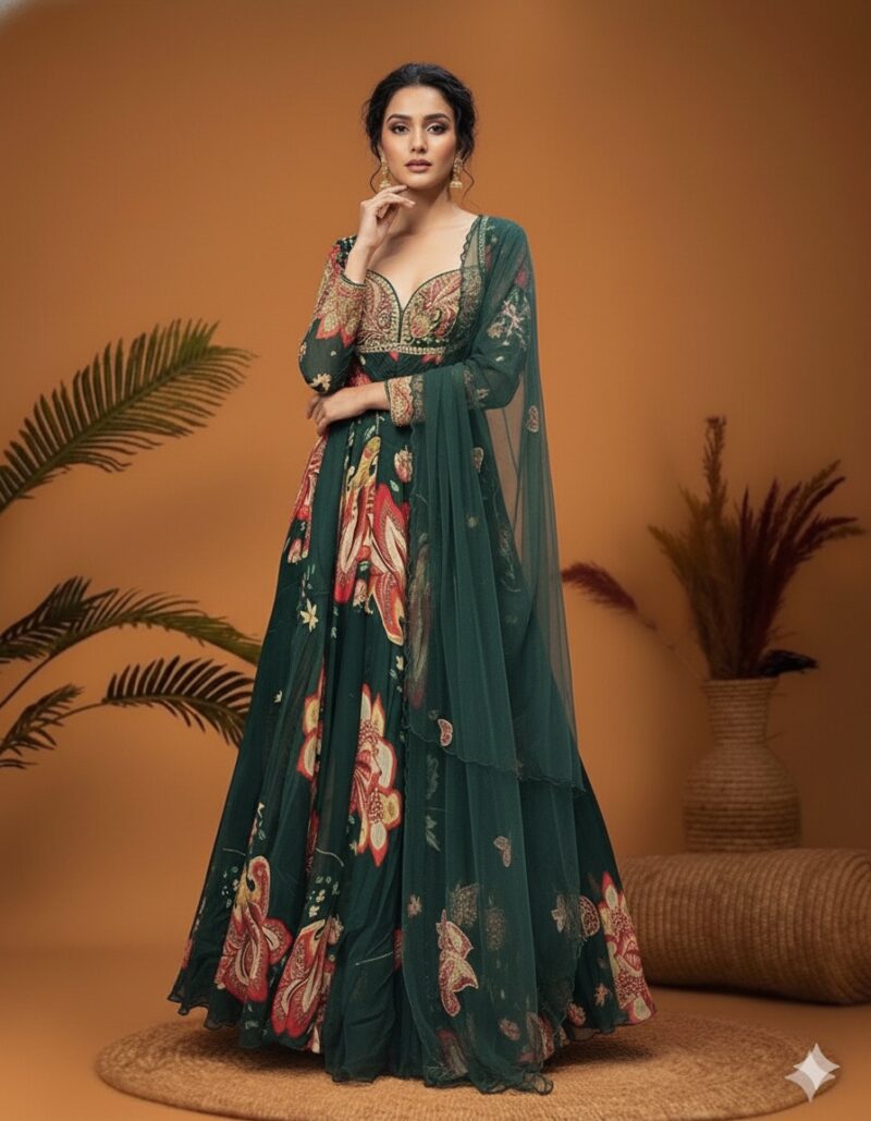 Emerald Floral Printed Anarkali