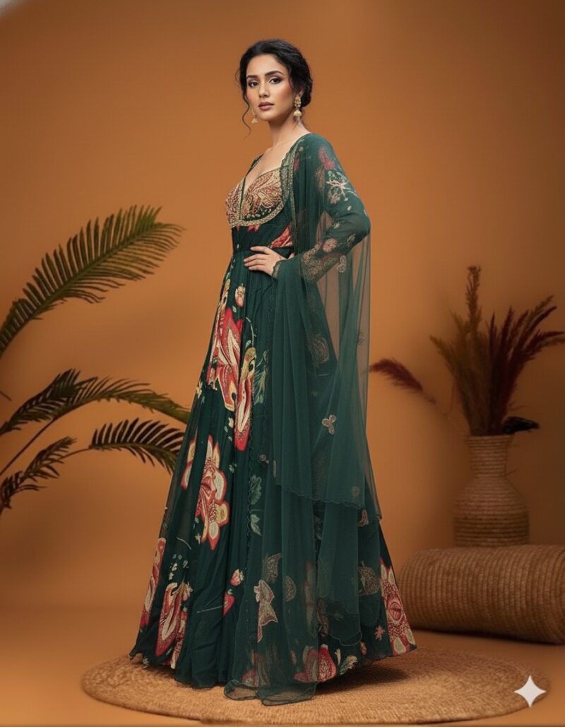 Emerald Floral Printed Anarkali