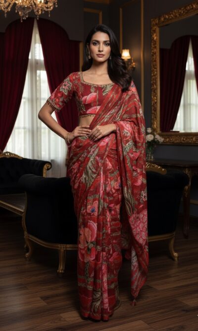 Artistic Floral Printed Saree