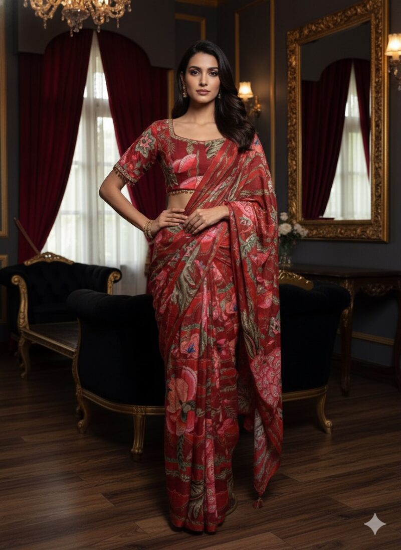 Artistic Floral Printed Saree