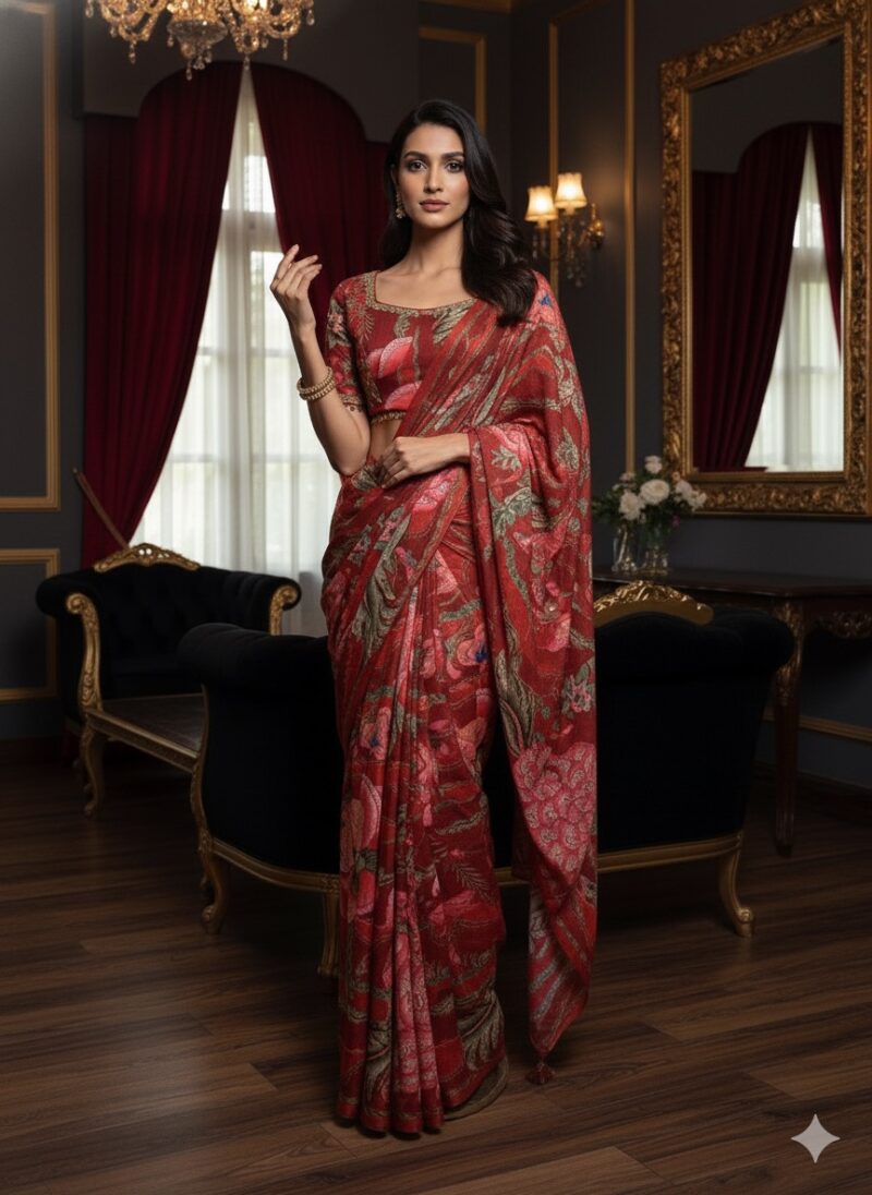 Artistic Floral Printed Saree