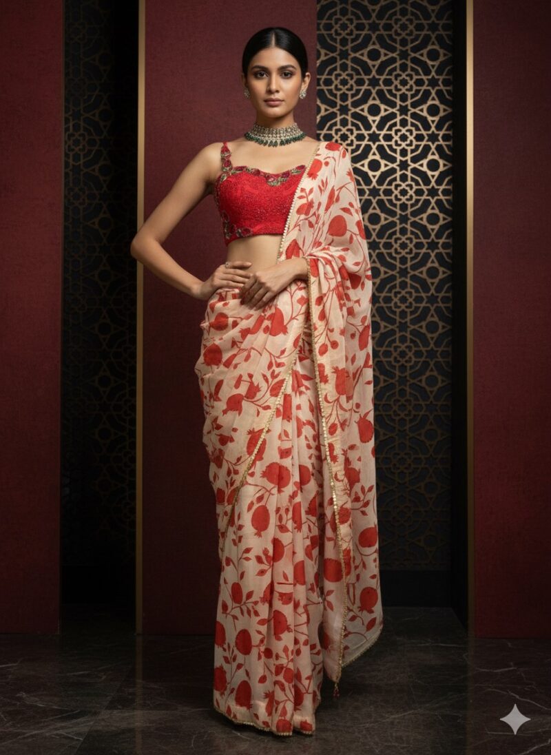 Artistic Red Graceful Saree